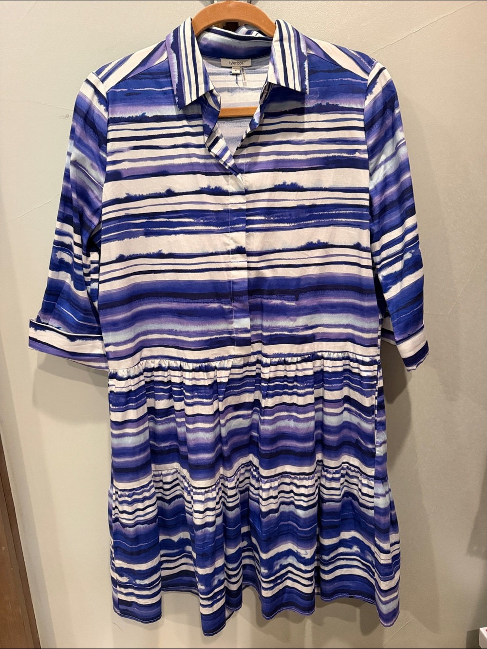 Tyler Boe purple and White Watercolor-Stripe Midi Shirt Dress